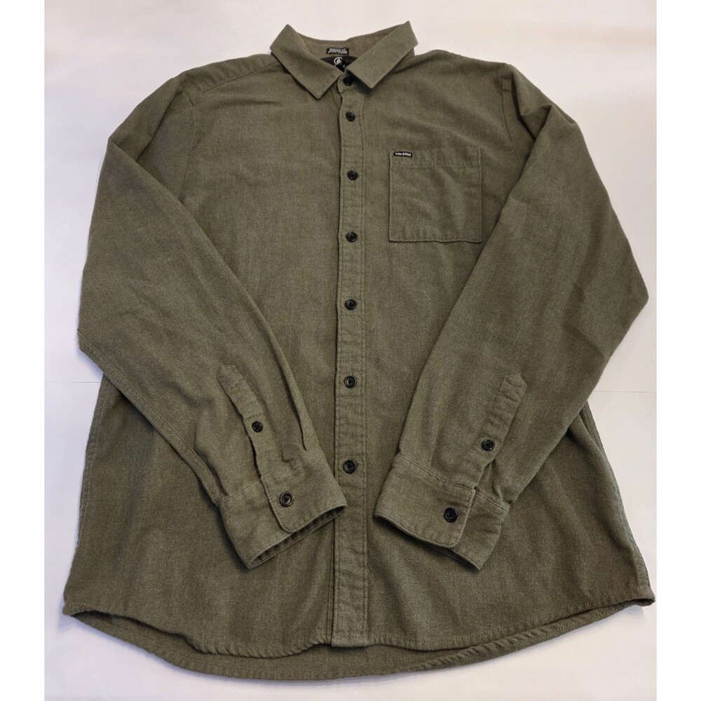 Volcom Button Up Shirt Mens XL Green Modern Fit Long Sleeve Pocket Casual Skate